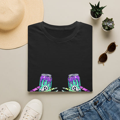 Skull Soda Tee — Retro Neon Skeleton Hands Can Graphic T-Shirt