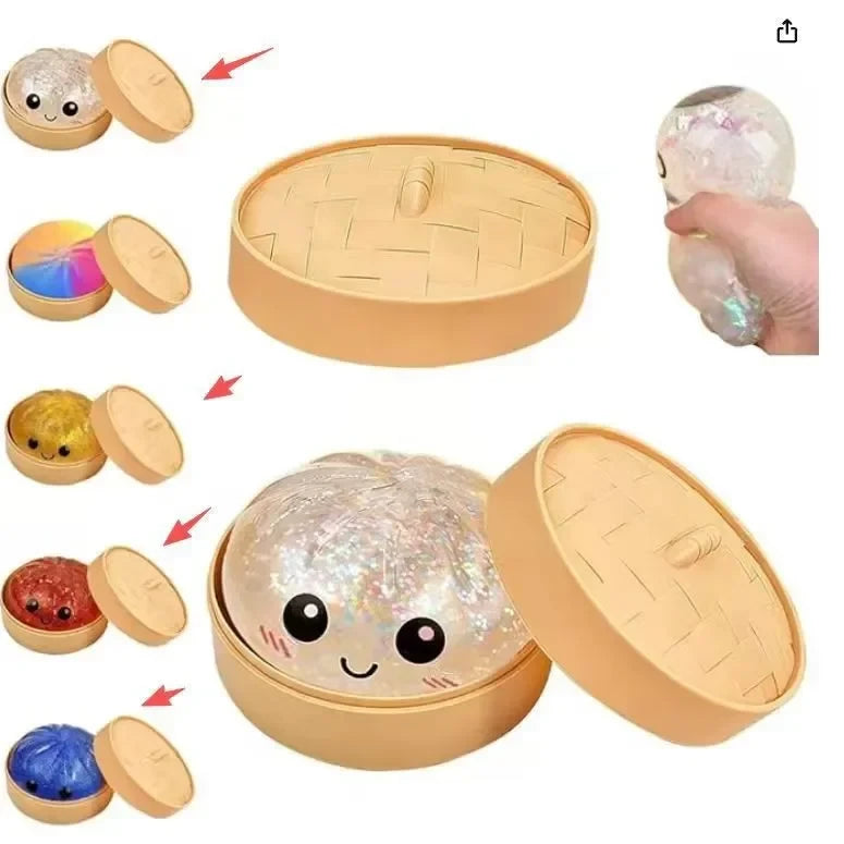 2026 New Dumpling Squishies, Glitter Dumpling, Glitter Dumplings Squishy with Box, Dumplings Sensory Squeeze Toy for Stress Relief Stretchy Desk Toys （8.5cm）