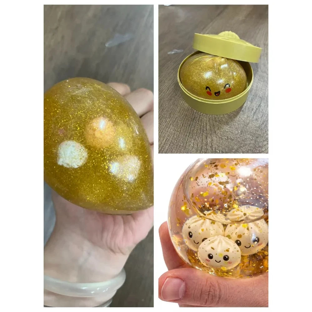 2026 New Dumpling Squishies, Glitter Dumpling, Glitter Dumplings Squishy with Box, Dumplings Sensory Squeeze Toy for Stress Relief Stretchy Desk Toys （8.5cm）