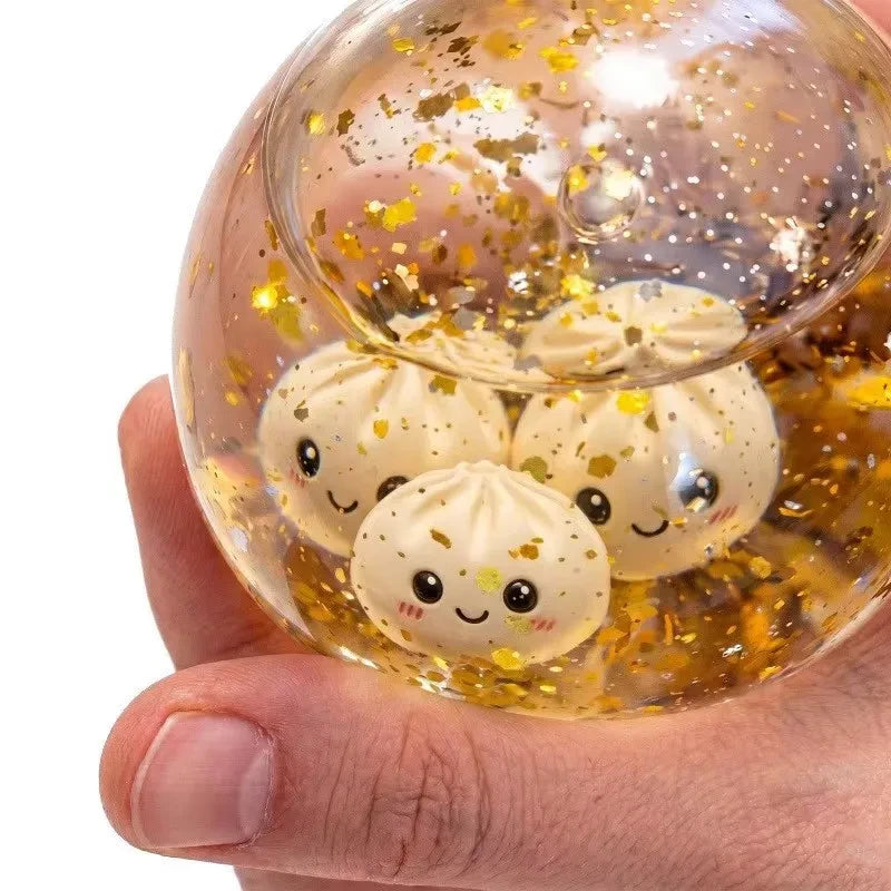 2026 New Dumpling Squishies, Glitter Dumpling, Glitter Dumplings Squishy with Box, Dumplings Sensory Squeeze Toy for Stress Relief Stretchy Desk Toys （8.5cm）