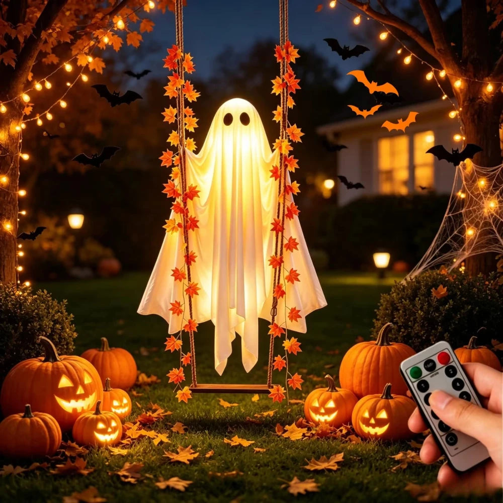 Hanging Light Up Halloween Ghost Swing