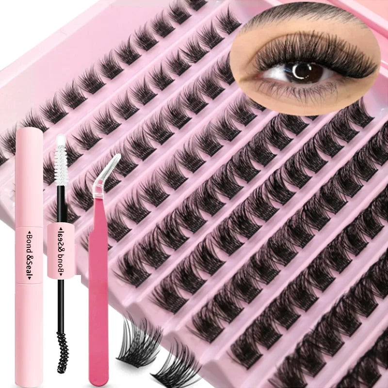DIY Enchantress Cluster Lashes Kit - Lightweight Cosmetic False Eyelash Clusters, Soft Fluffy Extensions, Glue Remover, Tweezer, Beginner-Friendly for Adults' At-Home Lash Upgrade Eye Makeup