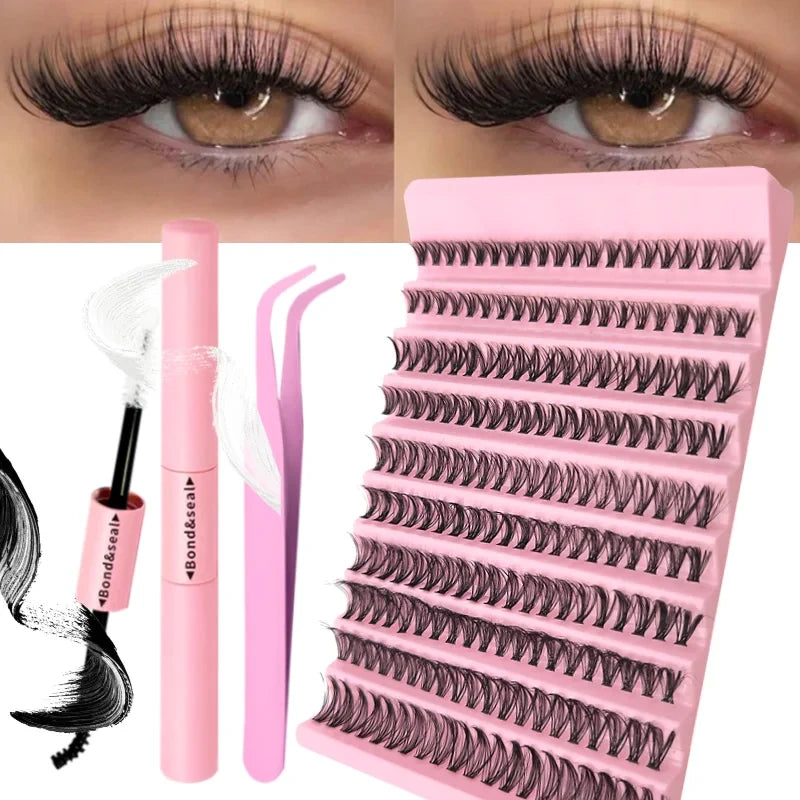 DIY Enchantress Cluster Lashes Kit - Lightweight Cosmetic False Eyelash Clusters, Soft Fluffy Extensions, Glue Remover, Tweezer, Beginner-Friendly for Adults' At-Home Lash Upgrade Eye Makeup