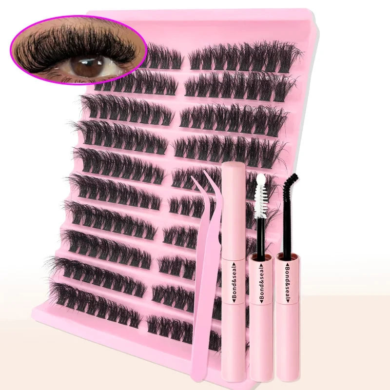 DIY Enchantress Cluster Lashes Kit - Lightweight Cosmetic False Eyelash Clusters, Soft Fluffy Extensions, Glue Remover, Tweezer, Beginner-Friendly for Adults' At-Home Lash Upgrade Eye Makeup