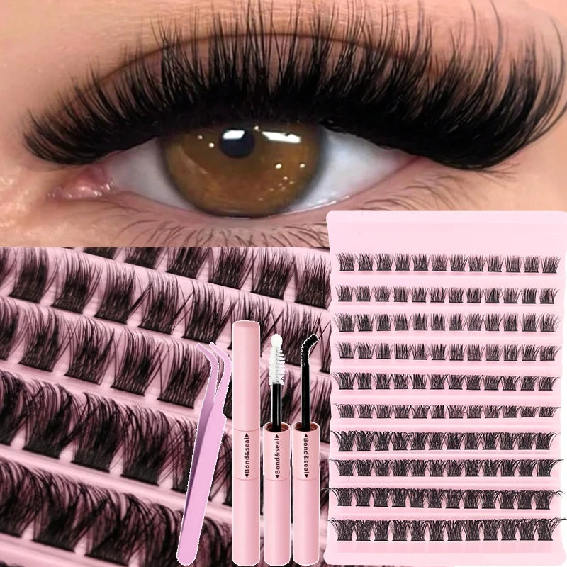 DIY Enchantress Cluster Lashes Kit - Lightweight Cosmetic False Eyelash Clusters, Soft Fluffy Extensions, Glue Remover, Tweezer, Beginner-Friendly for Adults' At-Home Lash Upgrade Eye Makeup
