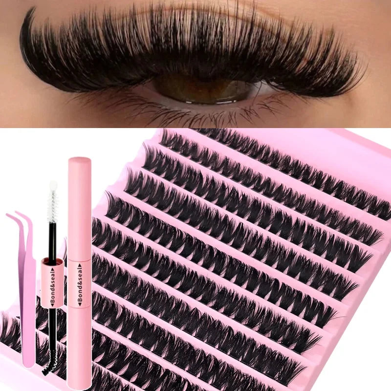 DIY Enchantress Cluster Lashes Kit - Lightweight Cosmetic False Eyelash Clusters, Soft Fluffy Extensions, Glue Remover, Tweezer, Beginner-Friendly for Adults' At-Home Lash Upgrade Eye Makeup