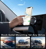 Fold-Flat Magnetic Car Phone Holder - Compact Metal Secure Smartphone Holder, 20N52 Magnetic Grip, Vertical Round Mount, Vacuum Suction Cup, Heat-Resistant Nano-Adhesive Base, MagSafe Snap on Vehicle Accessory for Car Interior, Secure Holder