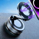 Fold-Flat Magnetic Car Phone Holder - Compact Metal Secure Smartphone Holder, 20N52 Magnetic Grip, Vertical Round Mount, Vacuum Suction Cup, Heat-Resistant Nano-Adhesive Base, MagSafe Snap on Vehicle Accessory for Car Interior, Secure Holder