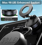 Fold-Flat Magnetic Car Phone Holder - Compact Metal Secure Smartphone Holder, 20N52 Magnetic Grip, Vertical Round Mount, Vacuum Suction Cup, Heat-Resistant Nano-Adhesive Base, MagSafe Snap on Vehicle Accessory for Car Interior, Secure Holder