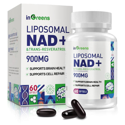 900 mg Liposomal NAD+ Supplement with Trans Resveratrol 300 mg Replaces NMN Superior Absorption True NAD Plus Supplement for DNA Repair and Boost NAD+ Aging Defense Energy Longevity 60 Softgels